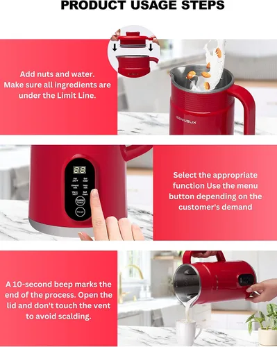 Vista 3 de Máquina para hacer leche de nuez para leche casera, a base de plantas con limpieza automática y control de temperatura, máquina de leche de soja