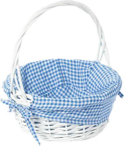 Vista 14 de WICKERWISE Cesta de regalo tradicional de sauce redondo blanco con forro a cuadros y asas resistentes, cesta de almacenamiento de aperitivos