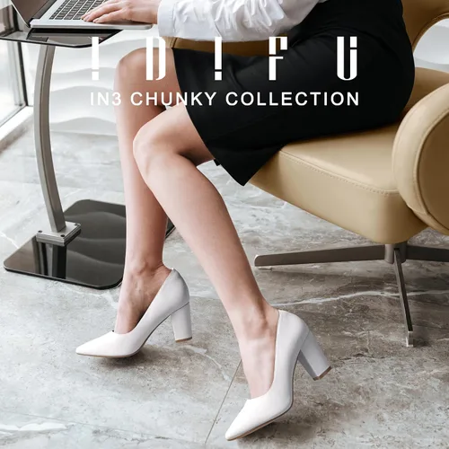 Vista 2 de IDIFU Zapatos clásicos IN3 para mujer, tacones cerrados, tacón alto y grueso, para trabajo, oficina, cómodos, para boda, novia, fiesta, puntiagudo