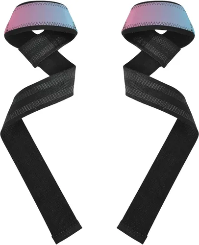 Vista 2 de Pink Blue Gradient Lifting Straps 26" Anti Slip Deadlift Strap for Powerlifting, Strength Training, Bodybuilding
