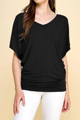 Vista 4 de Lock and Love Camiseta Dolman de manga corta versátil para mujer, cuello barco y cuello en V
