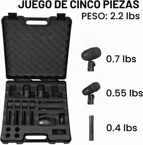 Vista 9 de Depusheng Juego de micrófonos de batería de 5 piezas con 3 micrófonos de percusión dinámicos y 2 micrófonos de percusión de condensador, ideal
