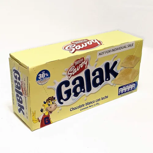Vista 3 de Galak Chocolate Blanco con Leche de Venezuela, contenido neto: 1 caja con 5 barras de 4.59 oz c/u