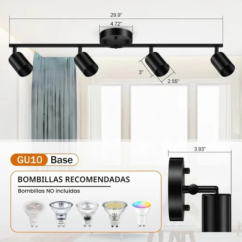 Vista 4 de Accesorios de iluminación de pista de techo negro, accesorio de iluminación de cocina, kit de luz de pista de 4 luces de 30", luces de techo LED