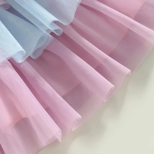 Vista 5 de Vestido sin mangas para bebé niña, vestido de tul esponjoso, falda tutú en capas, vestido de verano para niños