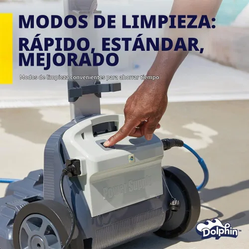 Vista 5 de Dolphin Aspirador robótico automático para piscinas W20, incluye control remoto y carrito, solo limpieza de pisos, ideal para piscinas comerciales