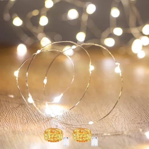 Vista 12 de Guirnalda de luces LED, serie de luces impermeables de 16.4 pies, funciona con pilas para bodas, hogar, jardín, fiesta, decoración de Navidad