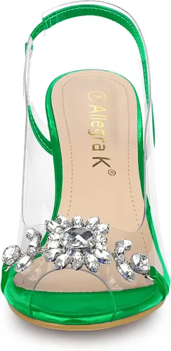 Vista 3 de Allegra K Sandalias de tacón con punta abierta y diamantes de imitación transparentes para mujer