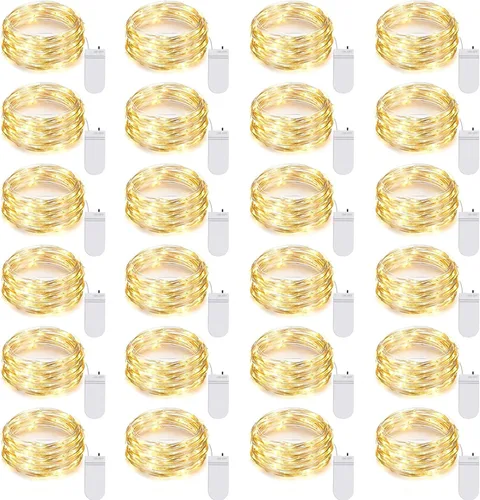 Vista 10 de Ineximun Paquete de 24 Luces LED de Hadas Operadas por Batería 7 Pies 20 LED Blanco Cálido Mini Luces de Cadena Impermeables Luces de Navidad