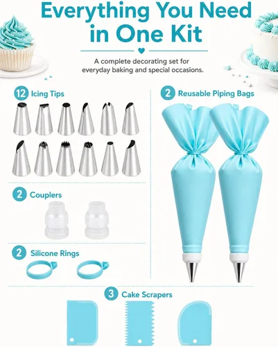 Vista 9 de Juego de bolsas y puntas de tubería, suministros de decoración de pasteles reutilizables con 2 bolsas reutilizables, 12 puntas de glaseado, 2