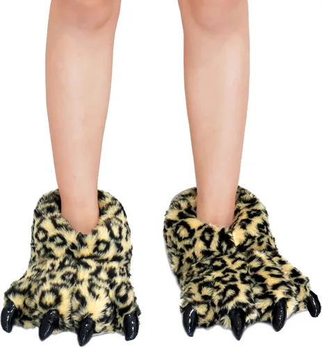 Vista 7 de Ibeauti 2 pares de pantuflas de pata de animales peludos para parejas para mujer
