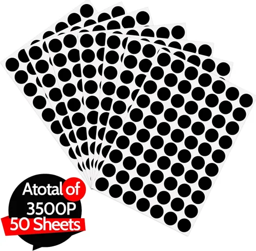 Vista 3 de 3500 pegatinas de puntos, etiquetas de codificación negras de 3/4 pulgadas, calcomanías circulares para oficina y aula