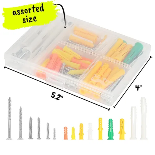 Vista 4 de Mr. Pen- Kit surtido de anclajes y tornillos para paneles de yeso, 100 piezas 50 Plastic Dry Wall Expansion Anchors and 50 Philips Flat Head Wood