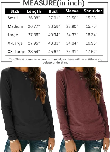 Vista 6 de AUTOMET Womens Long Sleeve Round Neck Shirts Basic Tee