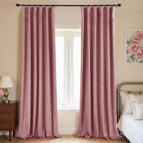 Vista 38 de Cortinas de terciopelo con trabilla trasera de 52 x 63 pulgadas de color naranja quemado de KOUFALL