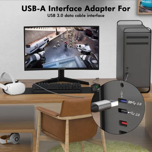 Vista 5 de AMVR Cable de enlace de 16 pies compatible con Oculus Quest 2 cable de carga para Oculus Quest 2 con 1 adaptador USB tipo C cable USB 30 tipo C