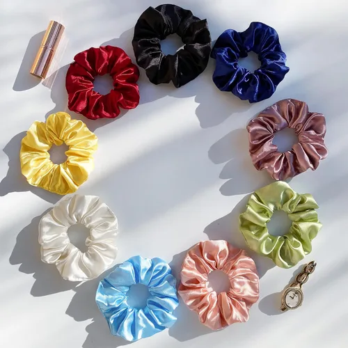Vista 10 de Silvr Bear Paquete de 6 coleteros de satén de lujo, color negro, suaves, grandes para mujeres y niñas, bandas para el cabello grueso y rizado