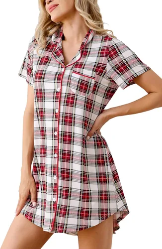 Vista 87 de Samring Camisón de pijama para mujer, manga corta/larga, con botones, camisón para dormir, camisón para novio, talla XXL