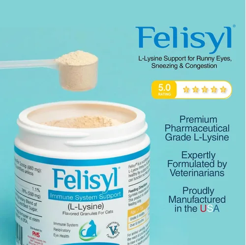 Vista 3 de Felisyl L-lisina gránulos para gatos 3.53 oz (3.5 onzas, 310 porciones) – Apoya la salud inmunológica, respiratoria y ocular. Alivia los estornudos