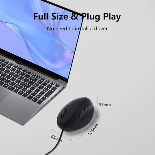 Vista 6 de Ratón óptico ergonómico vertical con cable USB para computadora, computadora portátil, PC, computadora de escritorio, Mac, oficina, escritorio