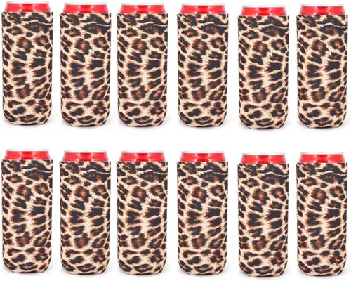 Vista 7 de 12 unidades de neopreno delgado para latas de cerveza, soporte plegable y rechoncho, bolsas enfriadoras de cerveza, se adapta a bebidas energéticas