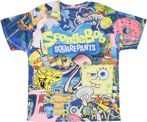 Vista 2 de Camiseta clásica de Bob Esponja para hombre de Bob Esponja, Patrick & Krusty Krab Sublimated Allover