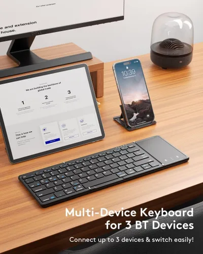 Vista 2 de Samsers Teclado Bluetooth plegable con panel táctil, teclado portátil plegable inalámbrico de tamaño completo para iOS, Android, Windows, Mac
