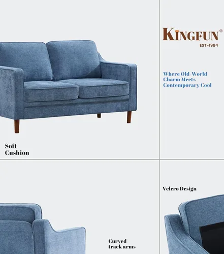 Vista 6 de Kingfun Sofá de Chenille de 56", Sofá de Dos Plazas, Sofá Moderno de Mediados de Siglo con Marco de Madera Maciza para Sala de Estar y Dormitorio