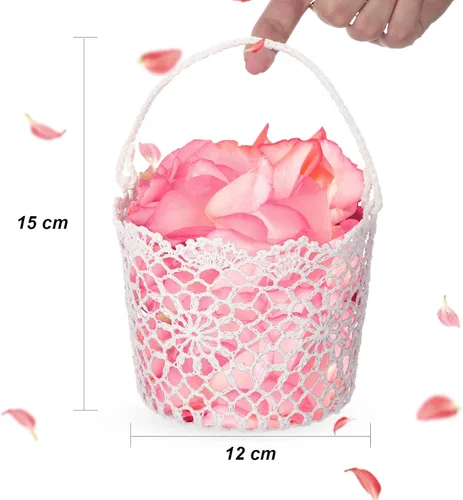 Vista 3 de WILLBOND 4 cestas blancas para niña de las flores con asa para ceremonia de boda, 5.9 x 4.72 x 4.33 pulgadas