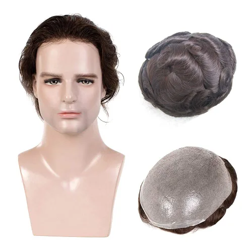 Vista 15 de Amiable toupee para hombres 0.001 in ultra suave piel fina para hombre, pieza de cabello humano real para hombres, sistema de reemplazo de cabello