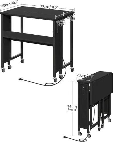 Vista 2 de CHOEZON Escritorio plegable moderno para computadora de 31.5 pulgadas con tomas de corriente, ruedas, almacenamiento, perfecto para espacios Negro