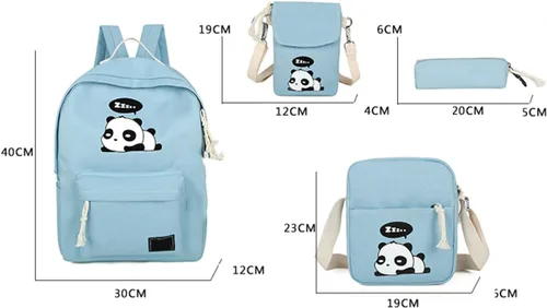 Vista 5 de 4 mochilas de lona casuales ligeras con diseño de panda para mujer, Azul, Viajar