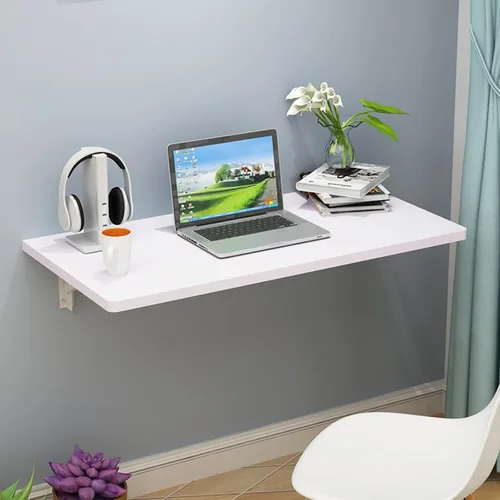 Vista 8 de Mesa plegable montada en la pared, ahorro de espacio, escritorio para computadora, mesa de lavandería, mesa plegable de pared para ropa plegable