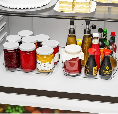 Vista 5 de Yieach Plato giratorio Lazy Susan para refrigerador transparente, 11.9 x 10.2 pulgadas, organizador cuadrado para nevera, bandeja giratoria grande