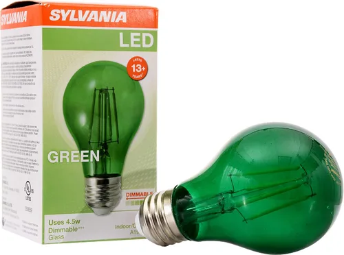 Vista 12 de LEDVANCE Sylvania Bombilla LED de Filamento de Vidrio Verde A19, Eficiente 4.5W, Equivalente a 40W, Regulable, Base Media E26 - Paquete de 1 (40303)