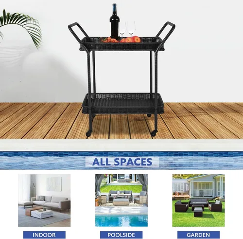 Vista 2 de Jeco Carrito de mimbre para patio en negro