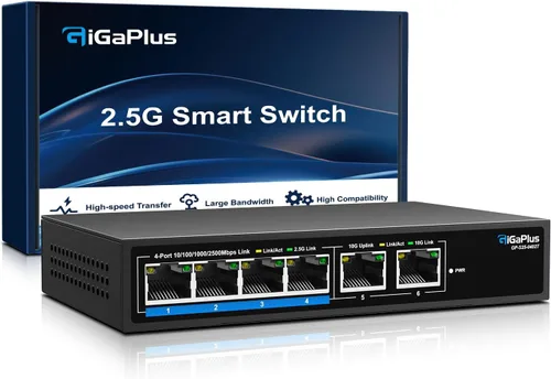 Vista 10 de GiGaPlus Switch Ethernet No Administrado de 6 Puertos 2.5Gb con 4 Puertos Base-T de 2.5G, 2 Puertos SFP+ de 10G. Switch de Red de 2.5Gbps