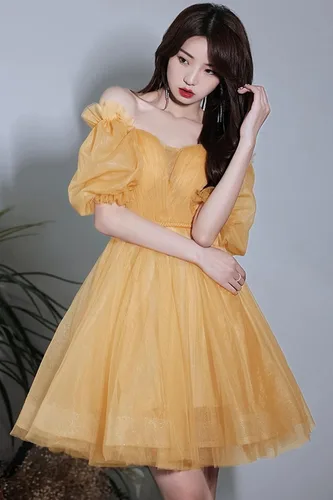Vista 4 de Vestidos cortos de tul para fiesta de exalumnos para adolescentes, vestidos cortos de graduación para jóvenes 2022, vestido de cóctel con mangas