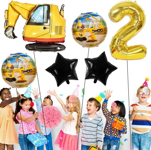 Vista 7 de Globos de construcción para fiesta de 2º cumpleaños, globos de construcción para decoración de cumpleaños de 2 años, globo de aluminio de excavadora