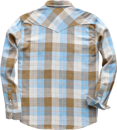 Vista 2 de Dubinik Camisa de franela para hombre, estilo vaquero occidental, con botones y perlas, para hombre, manga larga, vintage, a cuadros