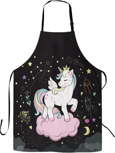 Vista 8 de Delantal, delantal con cuello ajustable para mujer, adecuado para el hogar, cocina, delantal de cocina Café Doodle