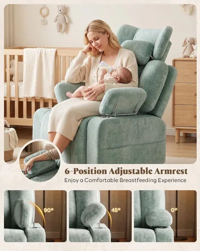 Vista 4 de Silla mecedora para guardería con reposabrazos ajustable, reposacabezas Verde