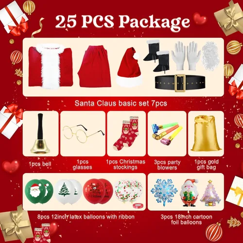 Vista 3 de DressVoguer Santa Claus Costume for Men 25PCS, Christmas Santa Costume for Men Adult Deluxe Santa Suit