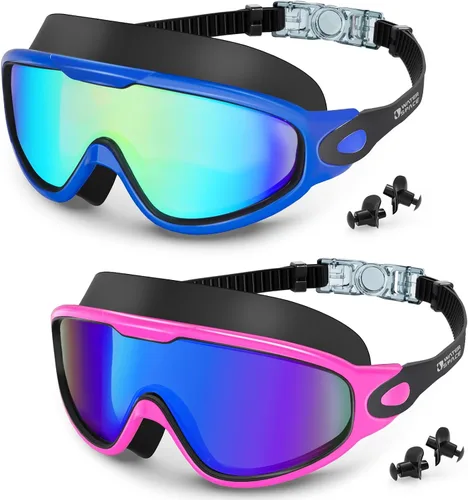 Vista 12 de Swim Goggles 2 Pack for Adult Men Women, Anti-fog UV Protection No Leak 180° Wide View Clear Vision Pool Goggles