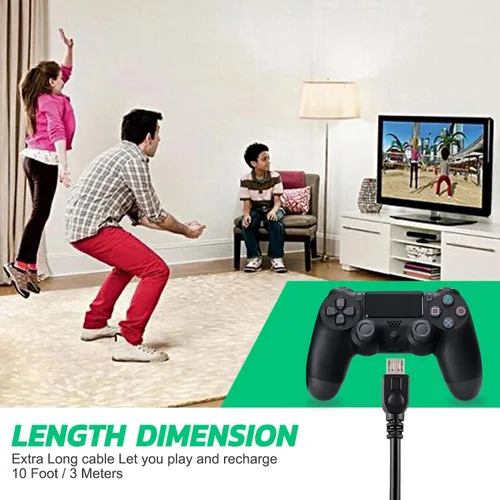 Vista 6 de Xahpower 2 Pack 10Ft Controller Charging Cable for PS4, Play and Charge Micro USB Charger High Speed Data Sync Cord for Playstation4 PS4 SlimPro
