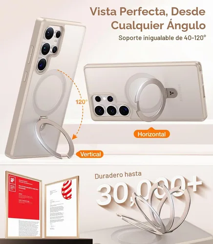 Vista 4 de TORRAS Funda magnética de albaricoque pálido para Galaxy S25 Ultra [compatible con Magsafe] soporte de anillo, a prueba de golpes, translúcida