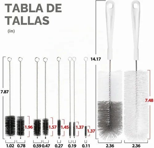 Vista 6 de Holikme Juego de 10 cepillos de limpieza de botellas, cepillo limpiador de botellas con mango largo de 15", cepillo de botella de agua con mango