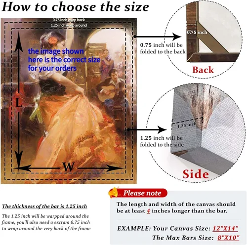 Vista 2 de Kit de marco de lienzo de madera DIY, barras de bastidor de madera sólida para pinturas al óleo, lienzo para impresiones, marco para póster