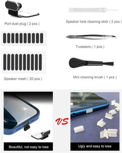Vista 5 de Enchufe antipolvo USB C, para teléfonos con puerto de carga USB tipo C, kit de tapa antipolvo USB C con malla de altavoz y accesorios de montaje