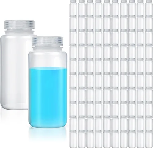 Vista 10 de Hoolerry 20 piezas 2 oz 60 ml botellas de muestra de plástico de grado laboratorio de polipropileno de boca ancha botellas de reactivo con tapas